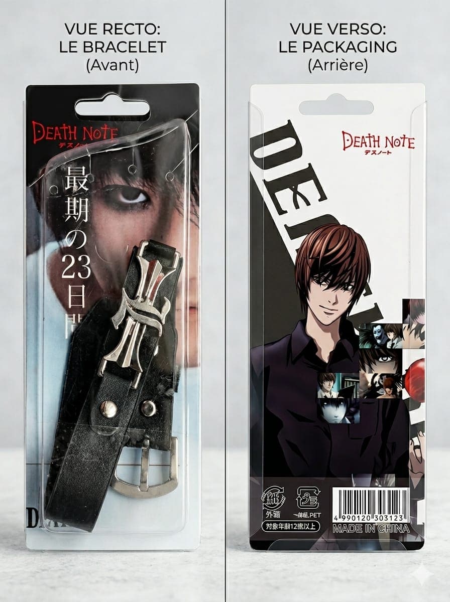 Bracelet Death Note Cuir Noir - Accessoire Cosplay Ryuk & Light Yagami 