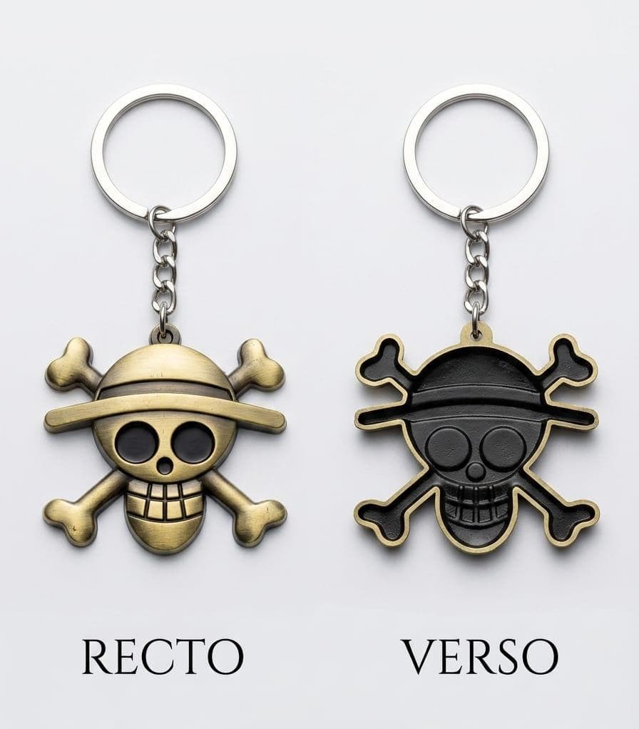 Porte-clés One Piece Jolly Roger – Médaille Luxe Or & Noir Équipage Chapeau de Paille 